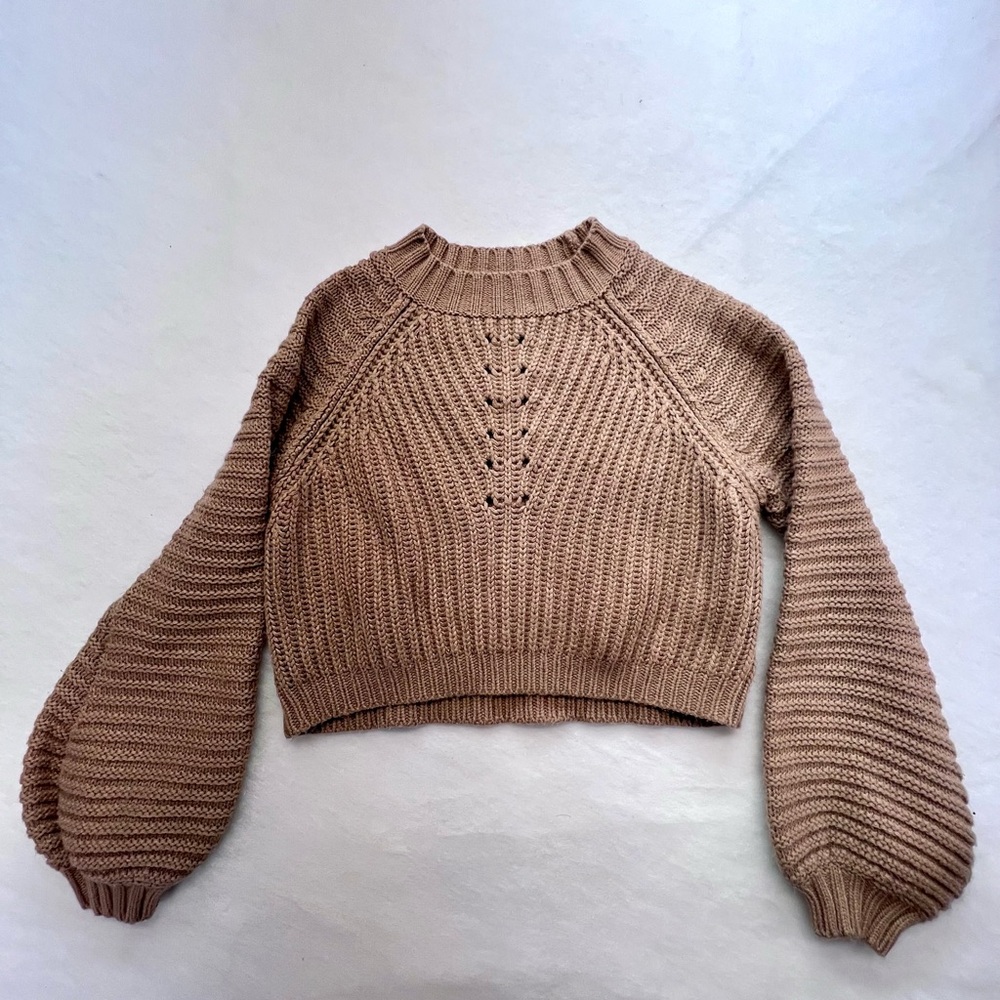 Debut Cropped Tan Sweater, XS